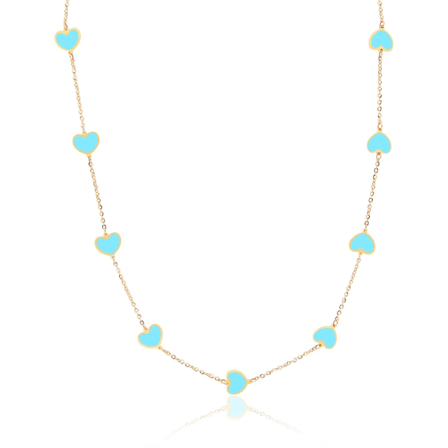 Curata 14K Yellow Gold Italian 18 Inlaid Genuine Gemstone 7Mm Heart Station Necklace