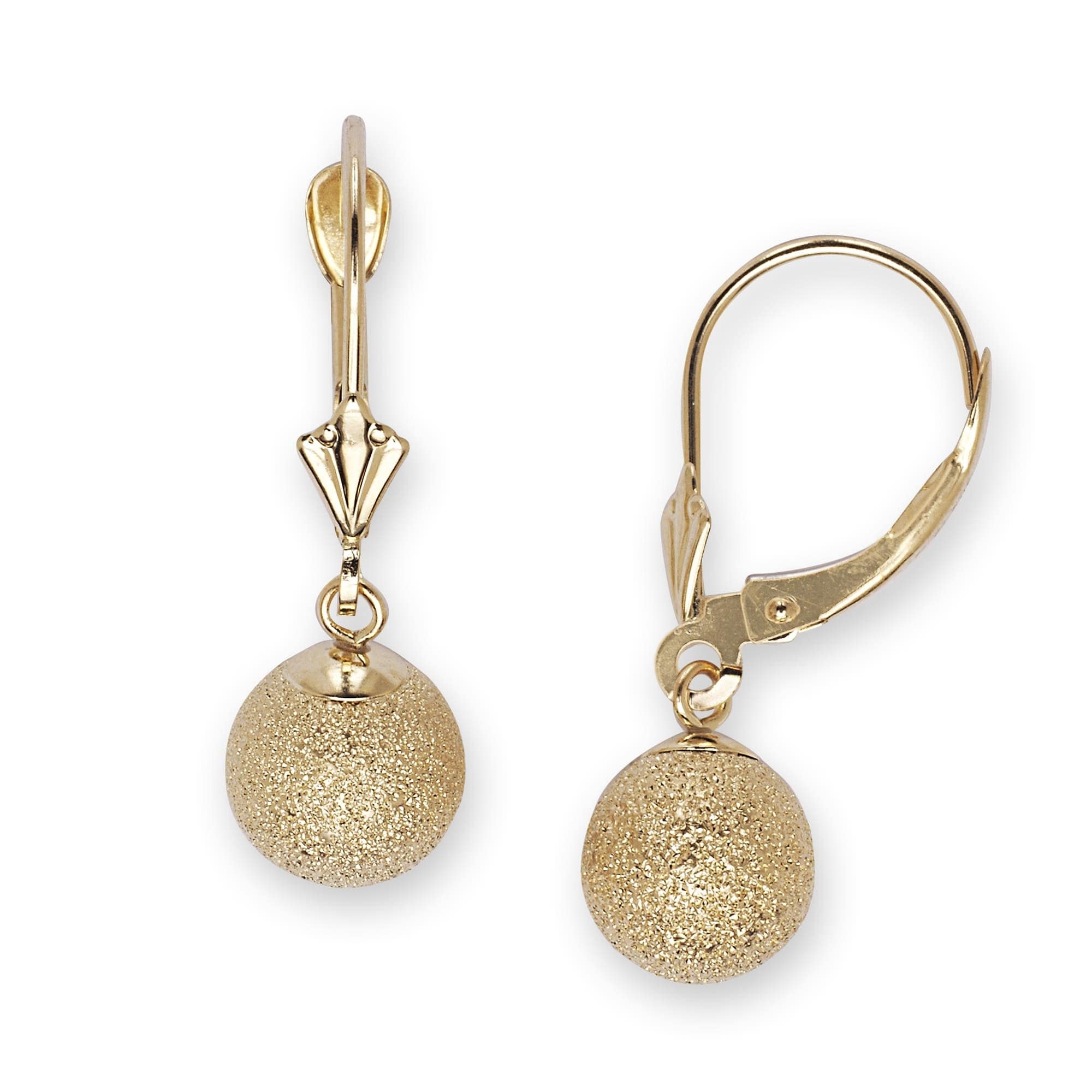 Curata 14K Yellow Gold Large Laser Cut Ball Dangle Earrings