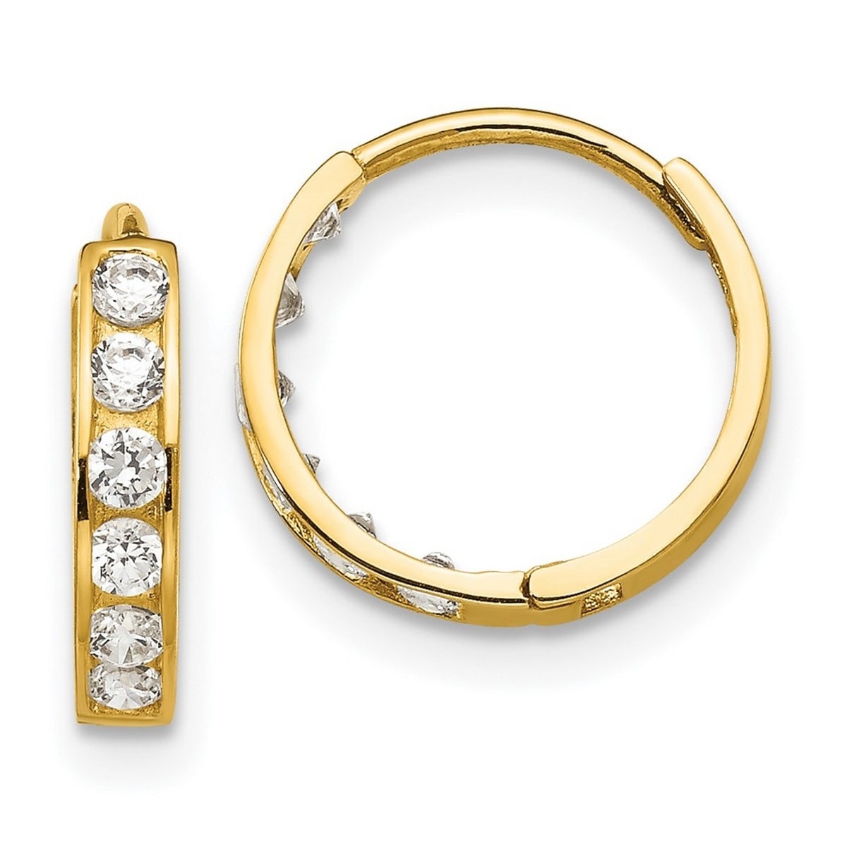 Curata 14K Yellow Gold Madi K Cubic Zirconia For Boys Or Girls Hinged Hoop Earrings