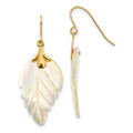 Curata 14K Yellow Gold Polished Shepherd Hook Simulated Mother Of Pearl Leaf Dangle Earrings Measures 32X12Mm