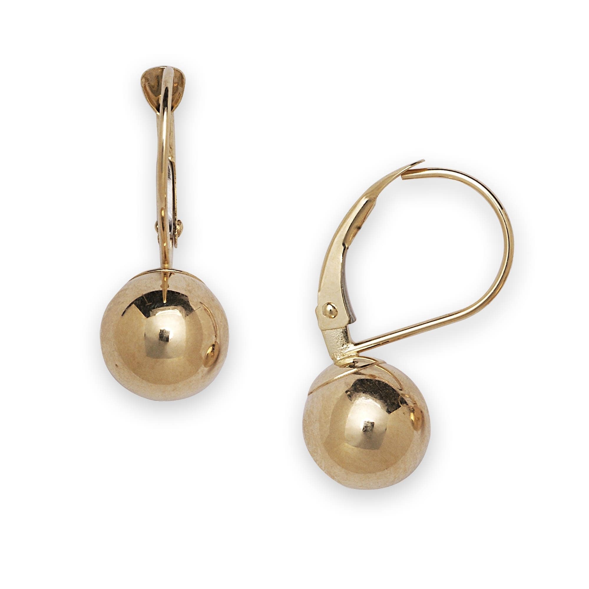 Curata 14K Yellow Gold Polished 28X8Mm Ball Stationary Lever Back Earrings