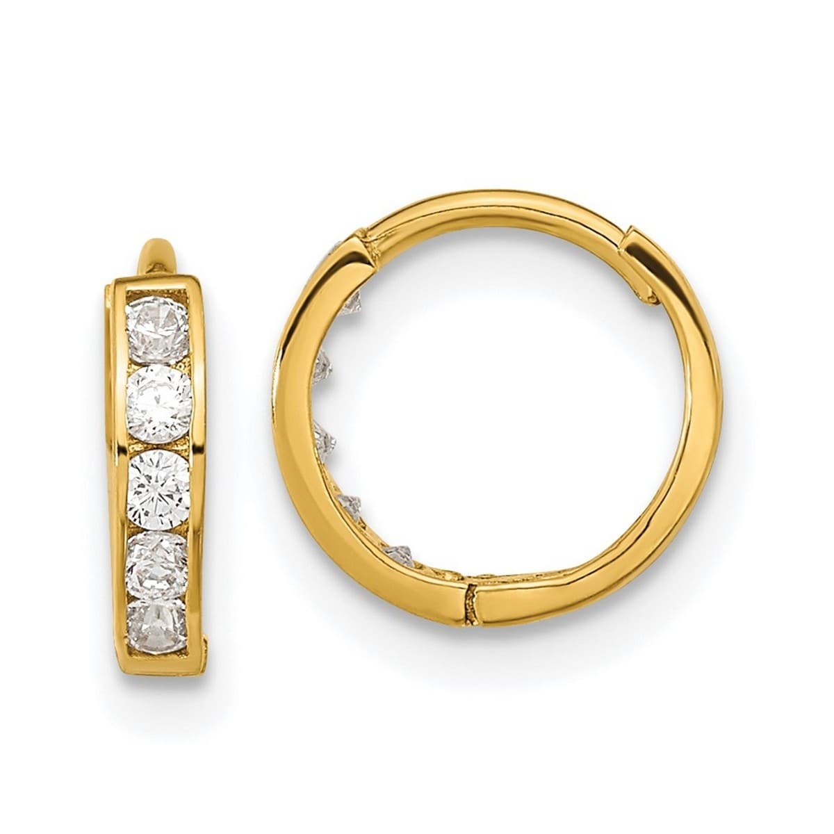 Curata 14K Yellow Gold Polished Hinged Hoop Hinged Cubic Zirconia Hoop For Boys Or Girls Earrings Measures 11X11Mm