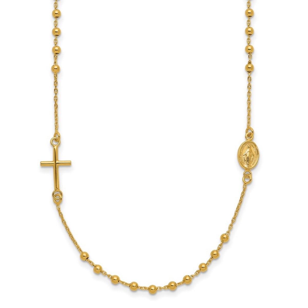 Curata 14K Yellow Gold Polished Religious Beaded Cross Rosary Necklace 16