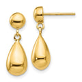 Curata 14K Yellow Gold Polished Post Earrings Teardrop Hollow Post Dangle Earrings
