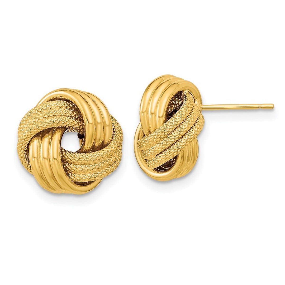 Curata 14K Polished Textured Triple Love Knot Post Earrings