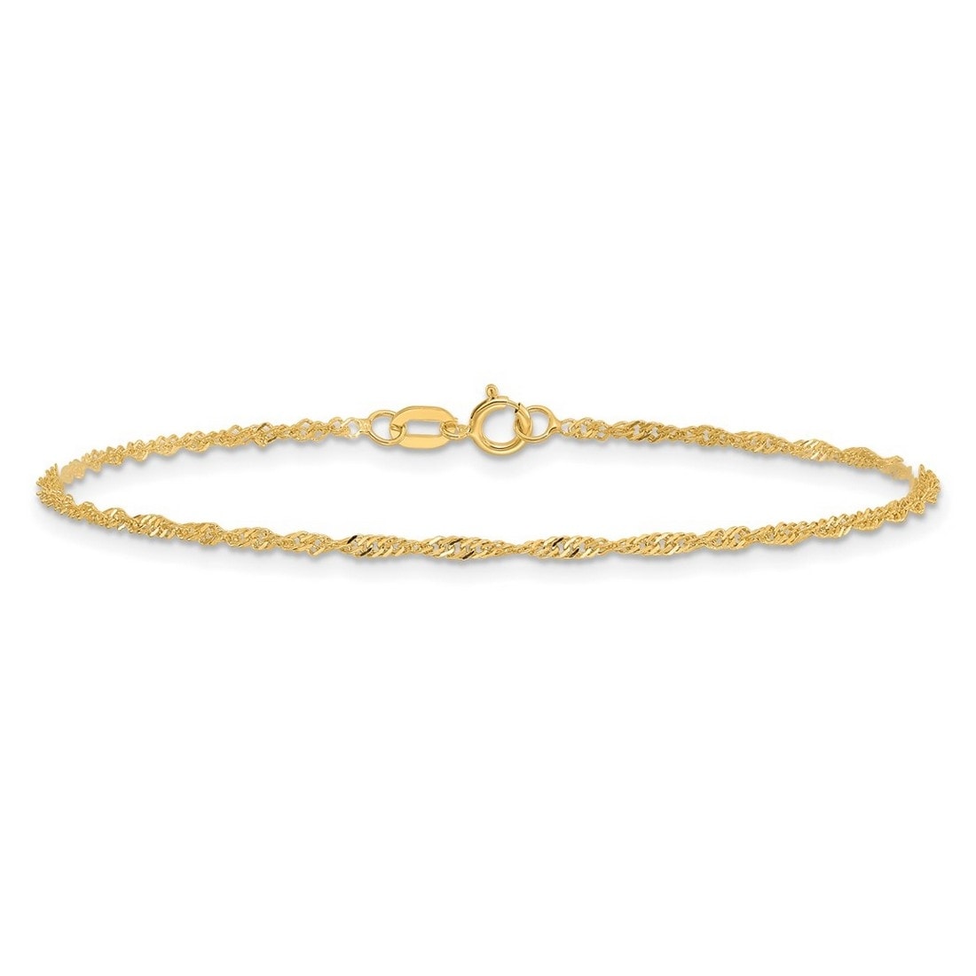 Curata 14K Yellow Gold Solid Polished 1.6Mm Singapore Chain Bracelet 7 Inch Spring Ring