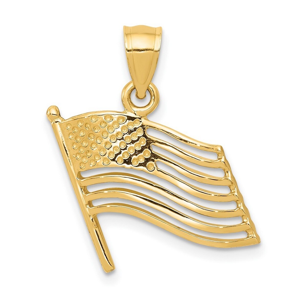 Curata 14K Yellow Gold Solid Cut Out Polished American Flag Pendant