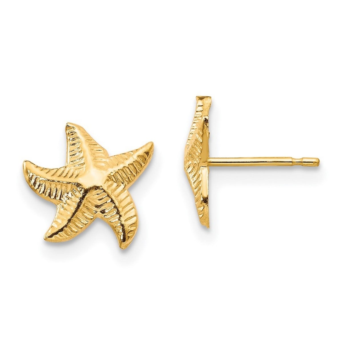 Curata 14K Yellow Gold Textured Polished Starfish Post Earrings