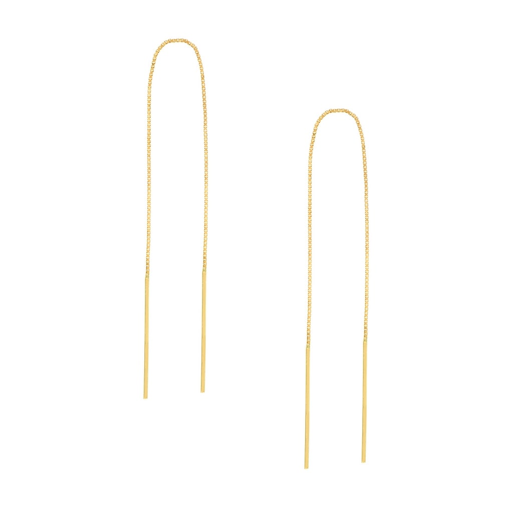 Curata 14K Yellow Gold Thin Bar Box Chain Threader Earrings