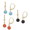Curata 14K Yellow Gold Turquoise Onyx Or Coral Ball Leverback Earrings