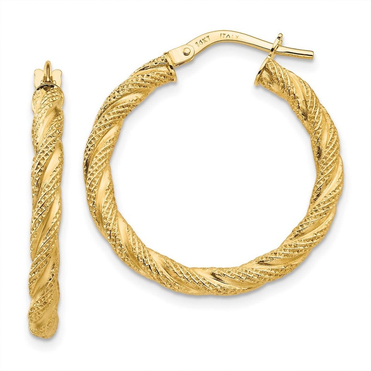 Curata 3Mm 14K Yellow Gold Twisted Textured Hoop Earrings