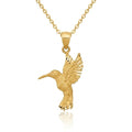Curata 14K Yellow Gold Satin Textured Sparkle Cut Humming Bird Pendant Measures 30.9X16.9Mm
