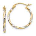 Curata 14K Yellow Gold Hinged Post And Rhodium Hollow Twisted Hoop Earrings