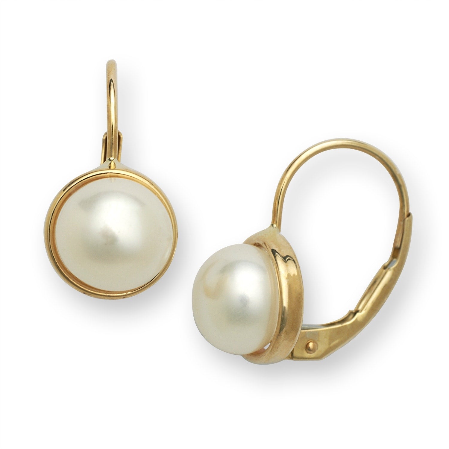 Curata 14K Yellow Or White Gold 8Mm Freshwater Cultured Pearl Tailored Dangle Leverback Earrings