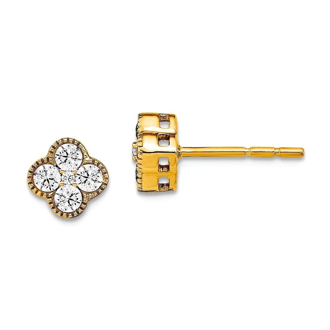 Curata 14K Yellow Or White Gold Lab Grown Diamond Vs Def Beaded Clover Earrings 0.5 0.75 Or 1.0 Ct. Tw