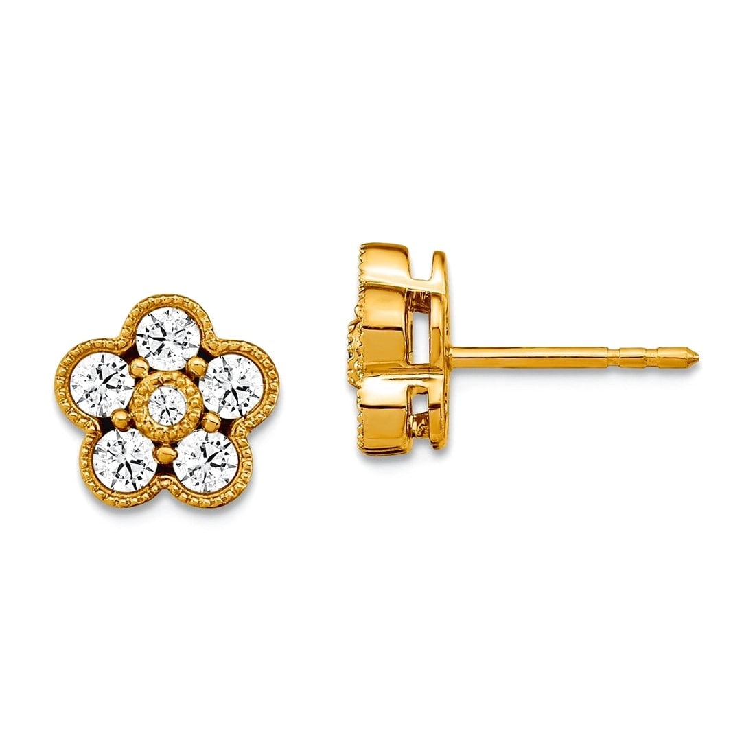 Curata 14K Yellow Or White Gold Lab Grown Diamond Vs Def Beaded Flower Earrings 0.50 0.75 Cttw