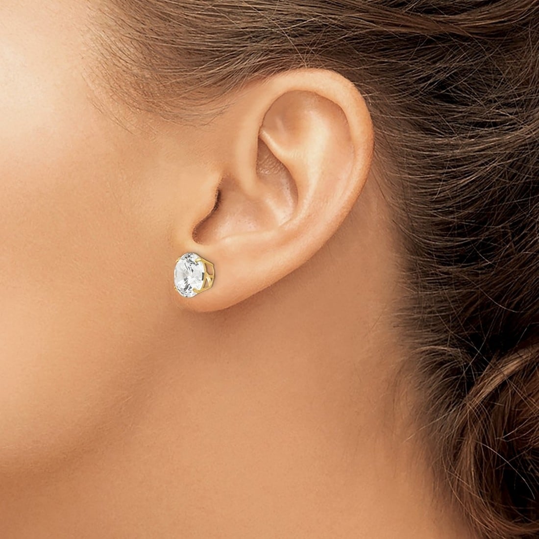 Curata 14K White Or Yellow Gold 6Mm Cubic Zirconia Basket Set Screw Back Earrings