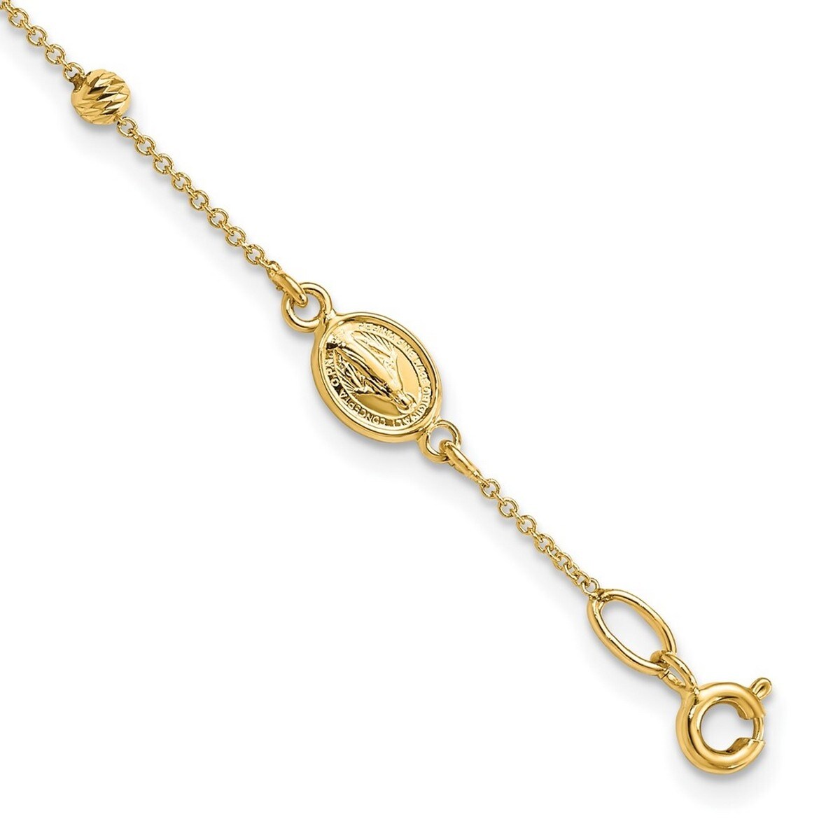 Curata 6.3Mm 14K Polished Sparkle Cut Cross And Miraculous Medal .75Inch Ext. Bracelet 6 Inch