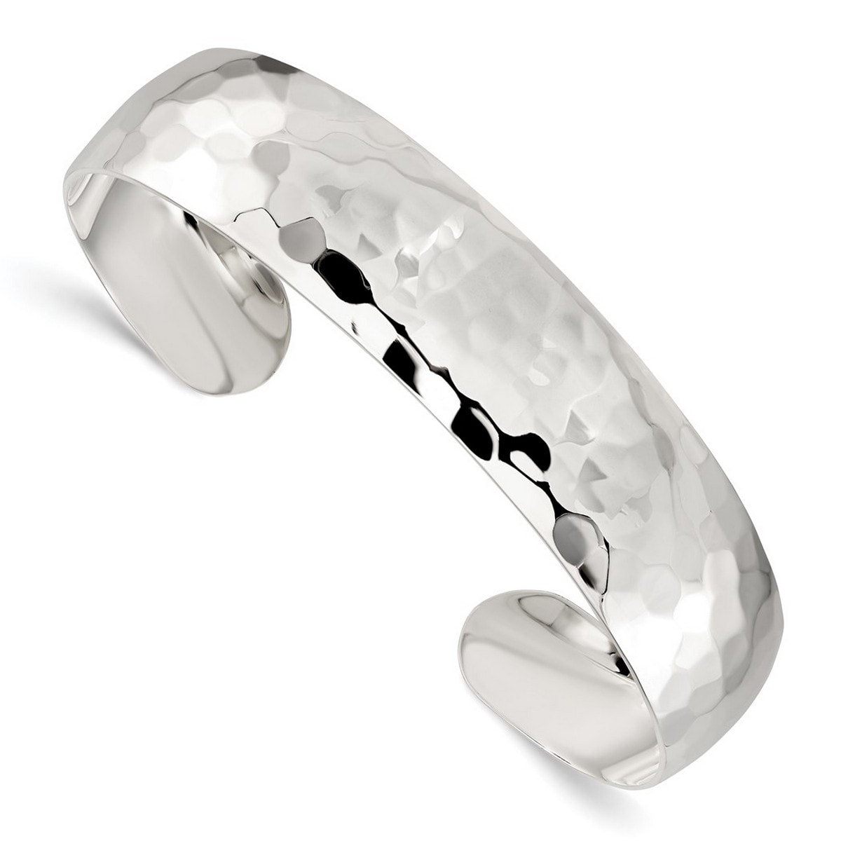 Curata 925 Sterling Silver 15Mm Hammered Adjustable Cuff Stackable Bangle Bracelet