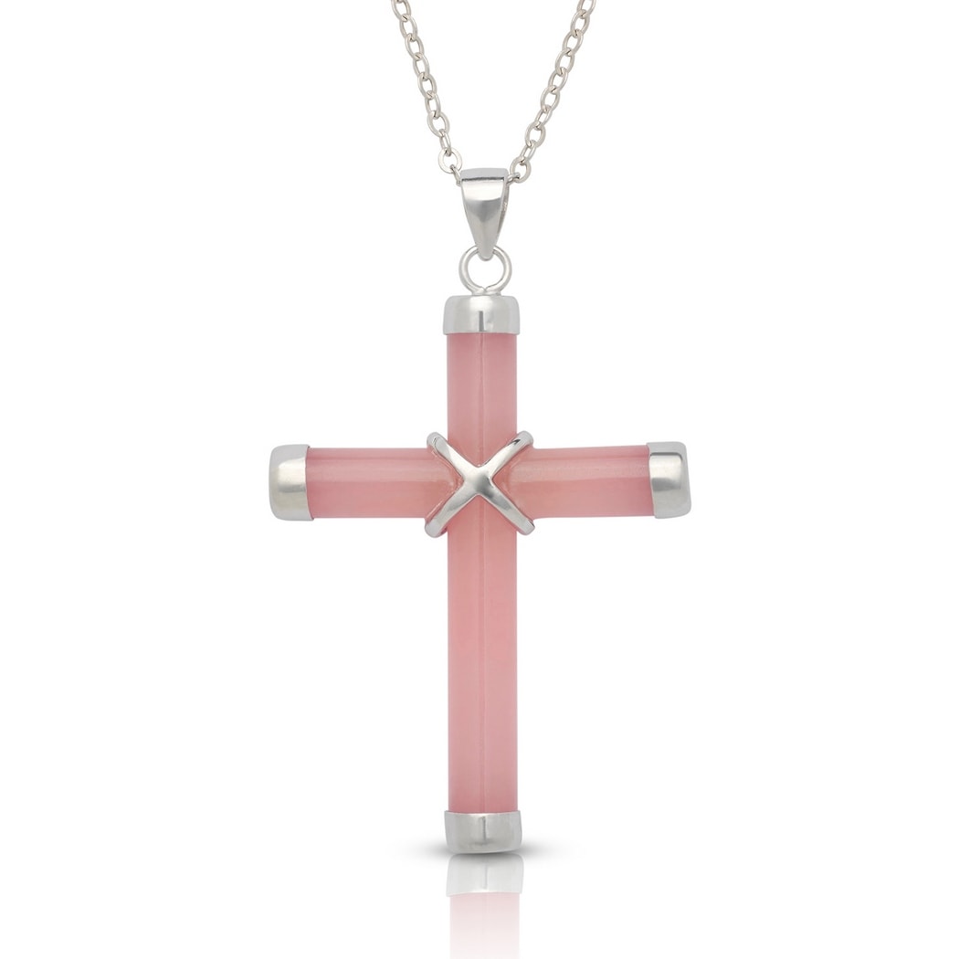 Curata 925 Sterling Silver 18 Dyed Pink Jade Cross Pendant Necklace 25Mm X 35Mm 25Mmx35Mm