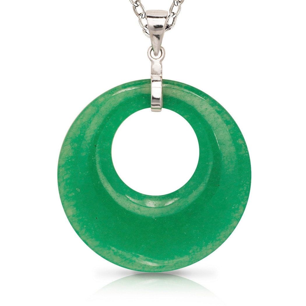 Curata 925 Sterling Silver 18 Green Jade Large Open Oval Necklace 35Mm X 42Mm