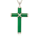 Curata 925 Sterling Silver 18 Mens Extra Large Green Jade Cross Necklace 35Mm X 60Mm