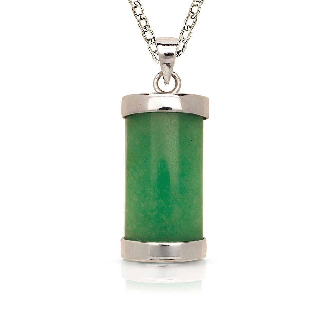Curata 925 Sterling Silver 18 Green Jade Simple Segment Bar Necklace 8Mm X 25Mm