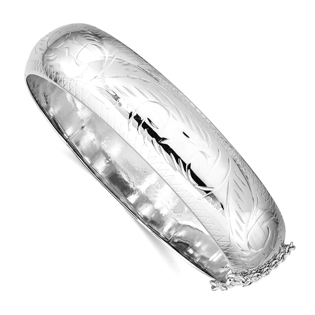 Curata 925 Sterling Silver 7.25 5Mm Textured Hinged Bangle Bracelet