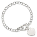 Curata 925 Sterling Silver 7.5 Polished Engravable Heart Tag Oval Link Toggle Bracelet