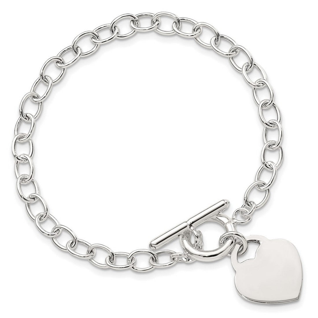 Curata 925 Sterling Silver 7.5 Polished Engravable Heart Tag Oval Link Toggle Bracelet