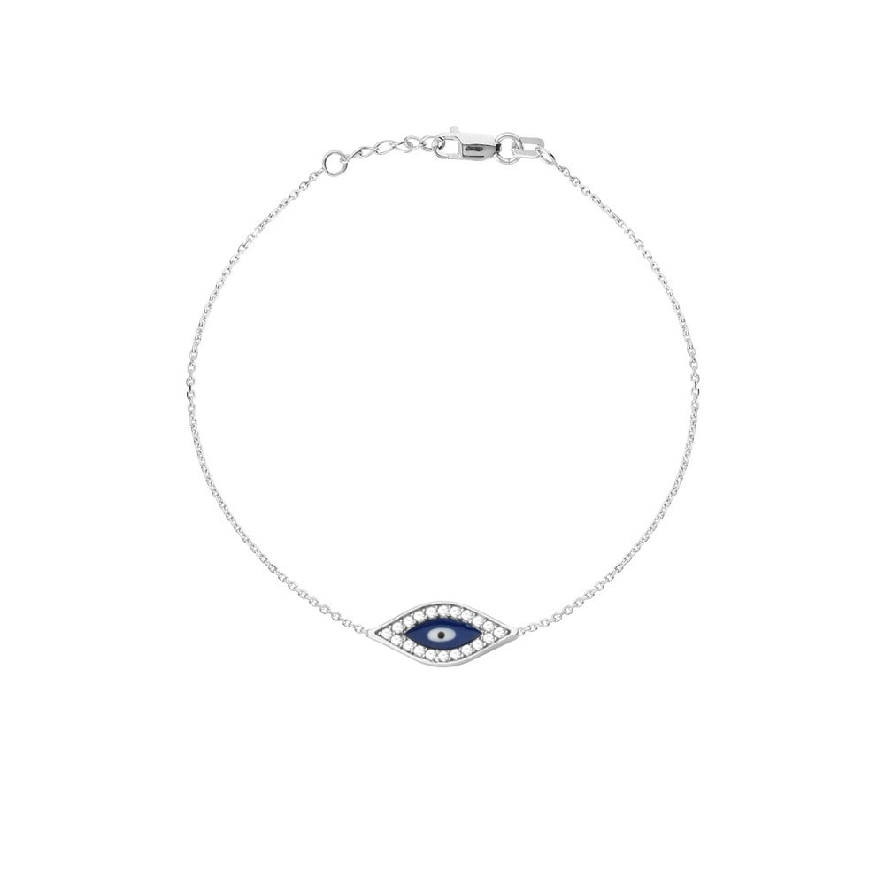 Curata 925 Sterling Silver 7 Cubic Zirconia Enamel Evil Eye Adjustable Bracelet Rhodium Yellow And Rose Gold Plated