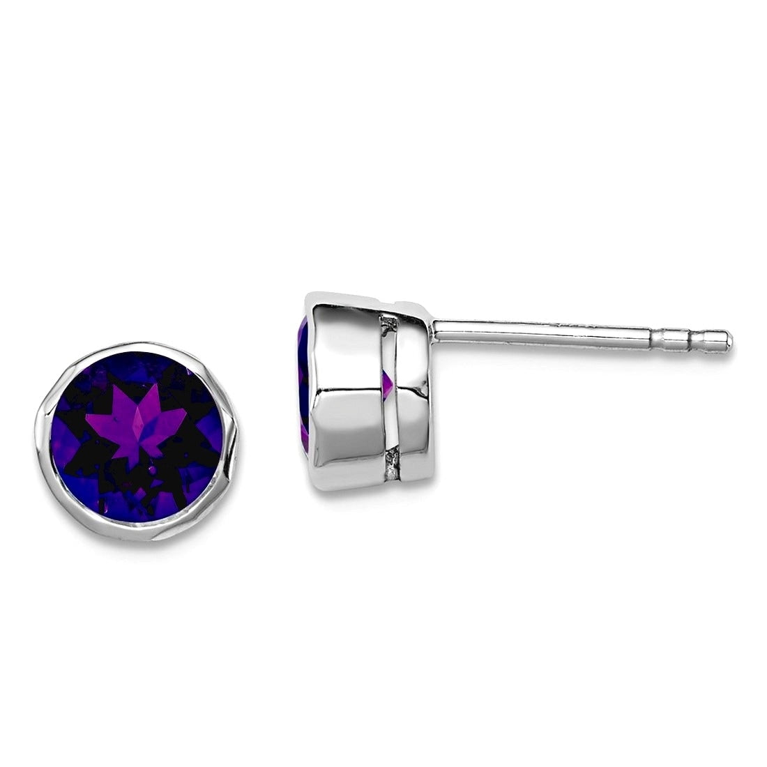 Curata 925 Sterling Silver Bezel Polished Post Earrings Rhodium Plated Blue Topaz Circle Stud Earrings Jewelry Gifts For Women