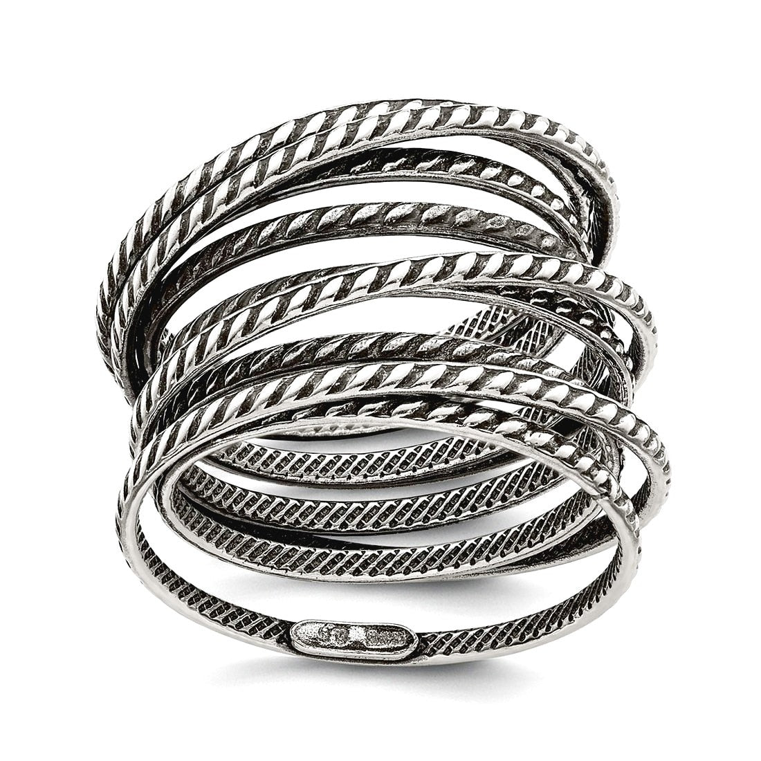 Curata 925 Sterling Silver Antiqued Coil Spring Multi Layered Vintage Ring