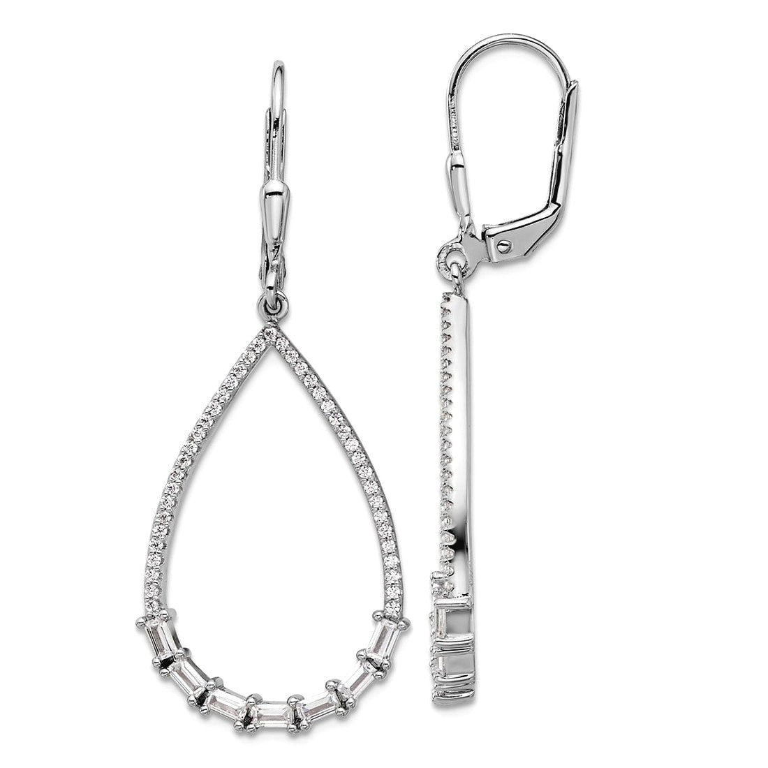 Curata 925 Sterling Silver Pave Polished Open Back Black And Clear Cz Cubic Zirconia Simulated Diamond Hinged Hoop Earrings Jewe