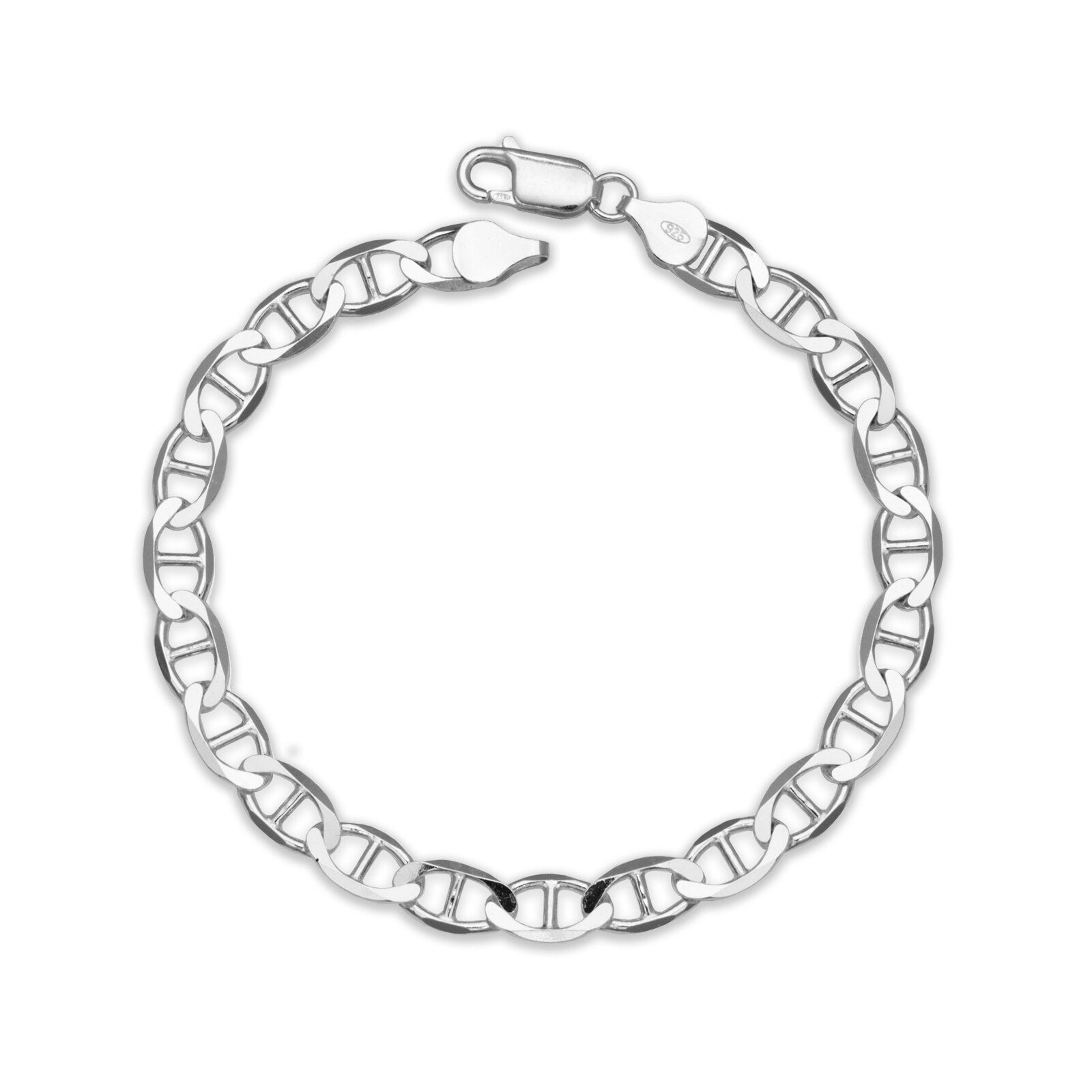 Sterling Silver Italian Mens 6Mm Mariner Chain Bracelet Choice Of 8 Or 9 White