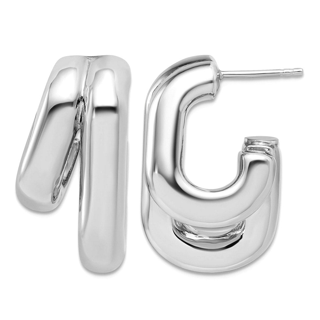 Curata 925 Sterling Silver Italian Rhodium Plated Double Tube Post Earrings 25X16Mm