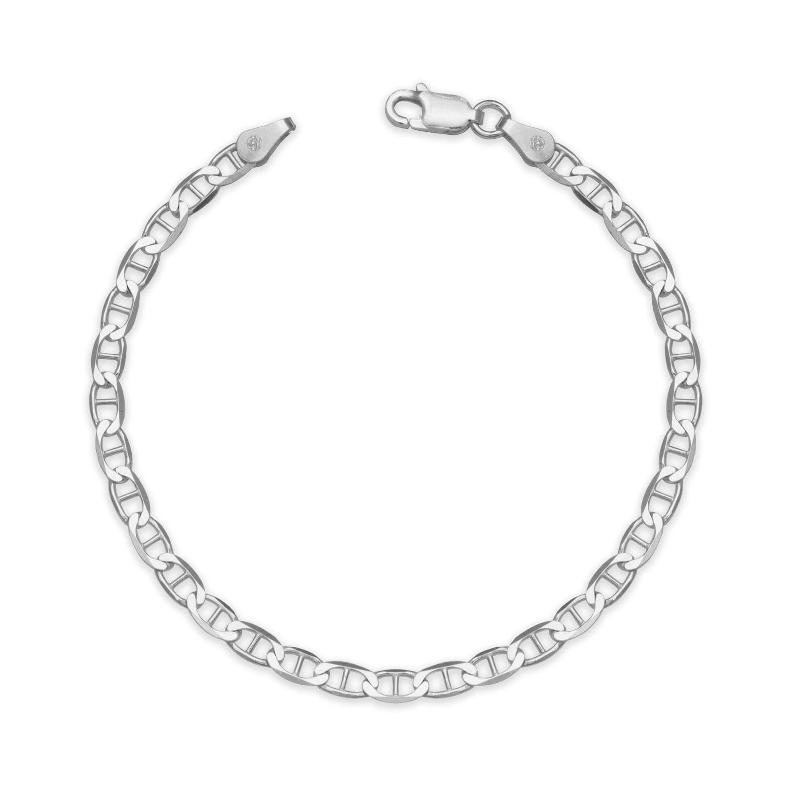 Sterling Silver Italian Womens 3Mm Mariner Chain Bracelet Choice Of 7 Or 8 White