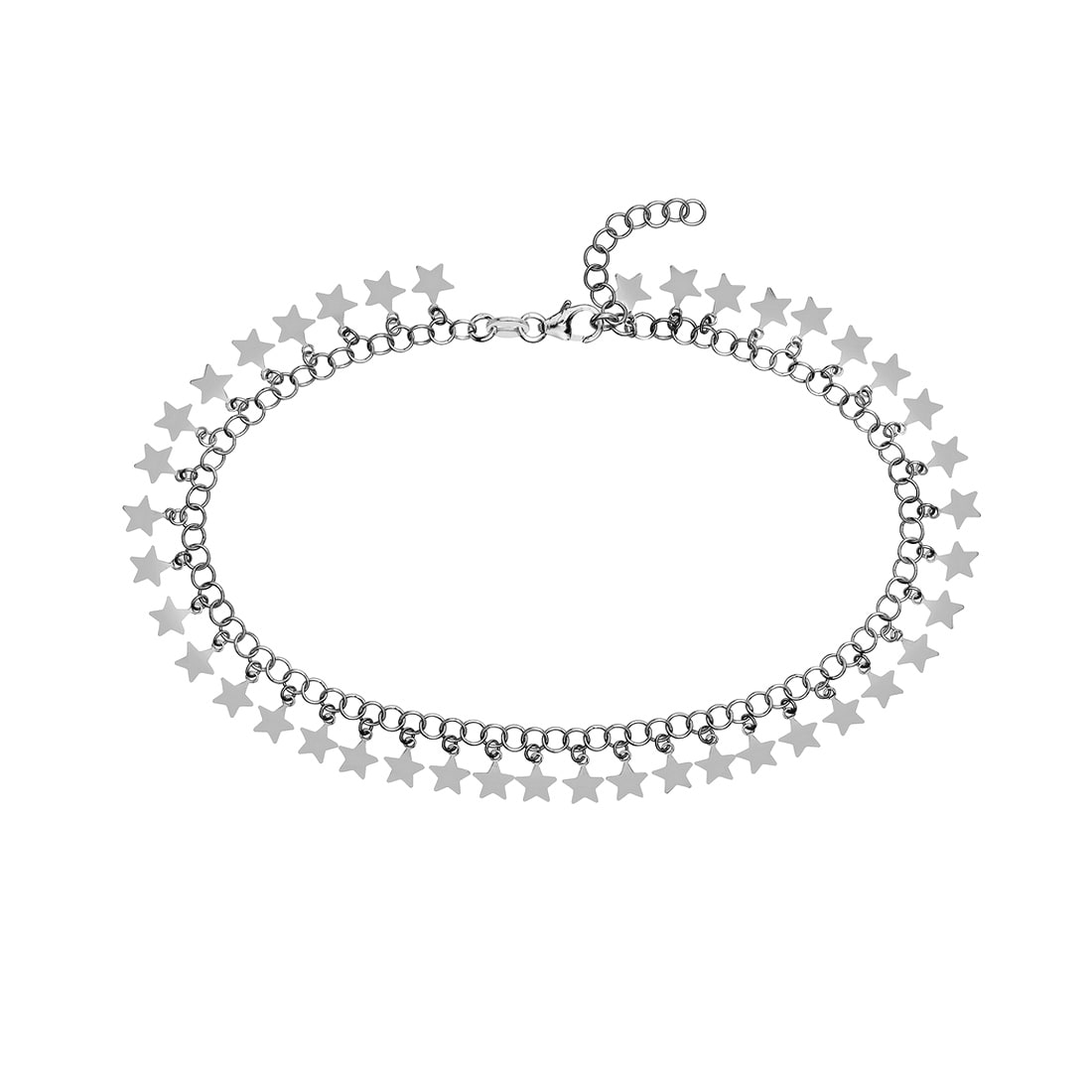 Curata 925 Sterling Silver Rhodium Plated 10 Hanging Stars Adjustable Anklet