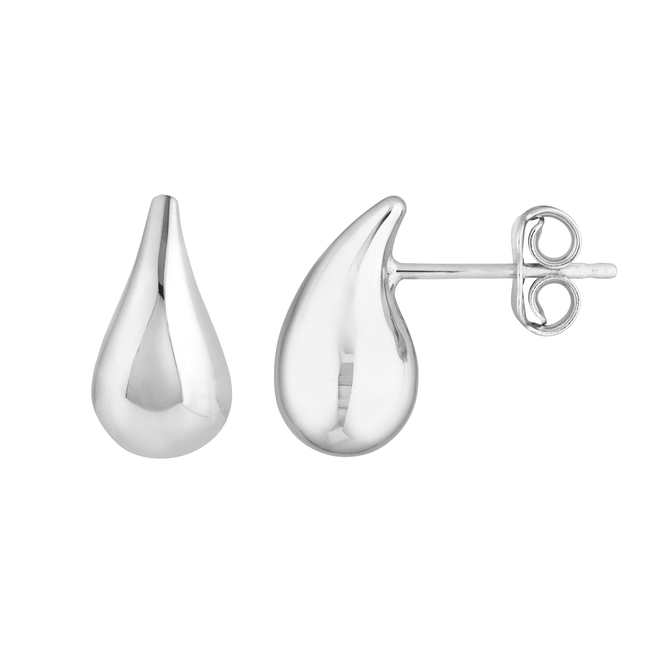 Curata 925 Sterling Silver Small Puffed Teardrop Stud Earrings 14X8Mm