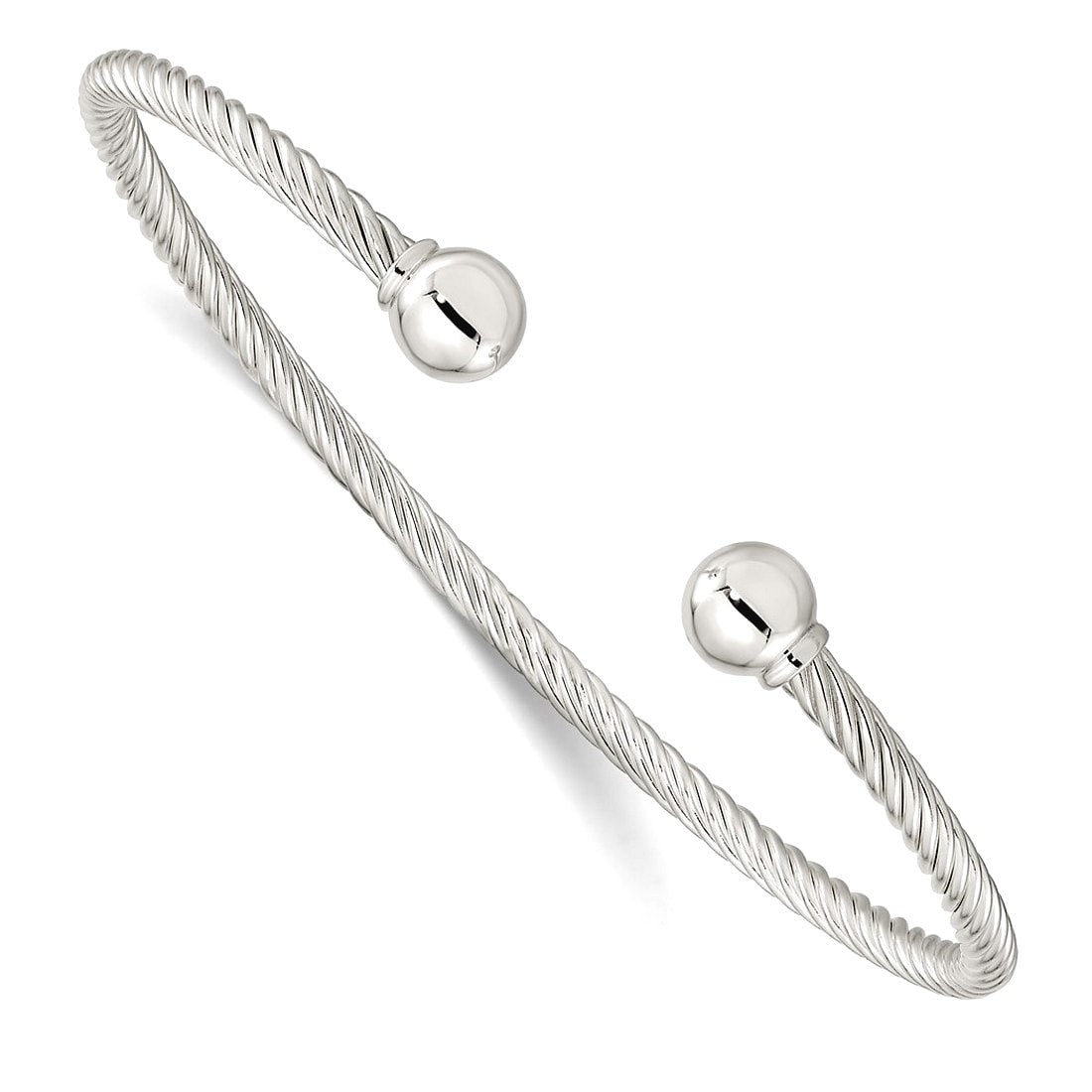 Curata 925 Sterling Silver Twisted Cuff With Ball Endcaps Bangle Bracelet