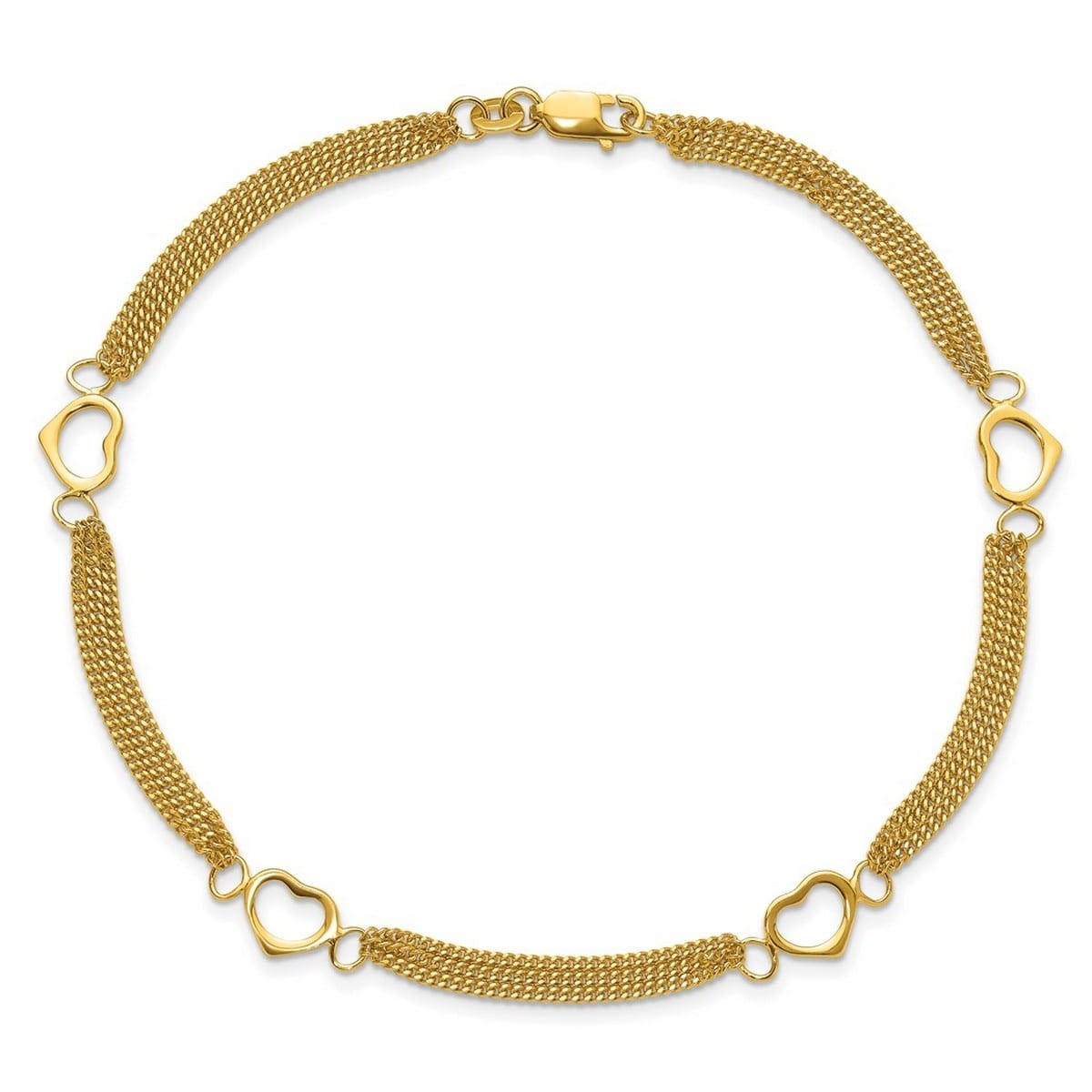 Curata 925 Sterling Silver Or Gold Plated 9 Or 10 Heart Station Multi Strand Anklet