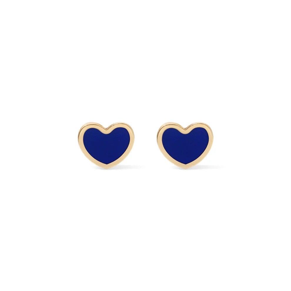 Curata Italian Solid 14K Yellow Gold 7Mm Inlaid Genuine Gemstone Stud Earrings
