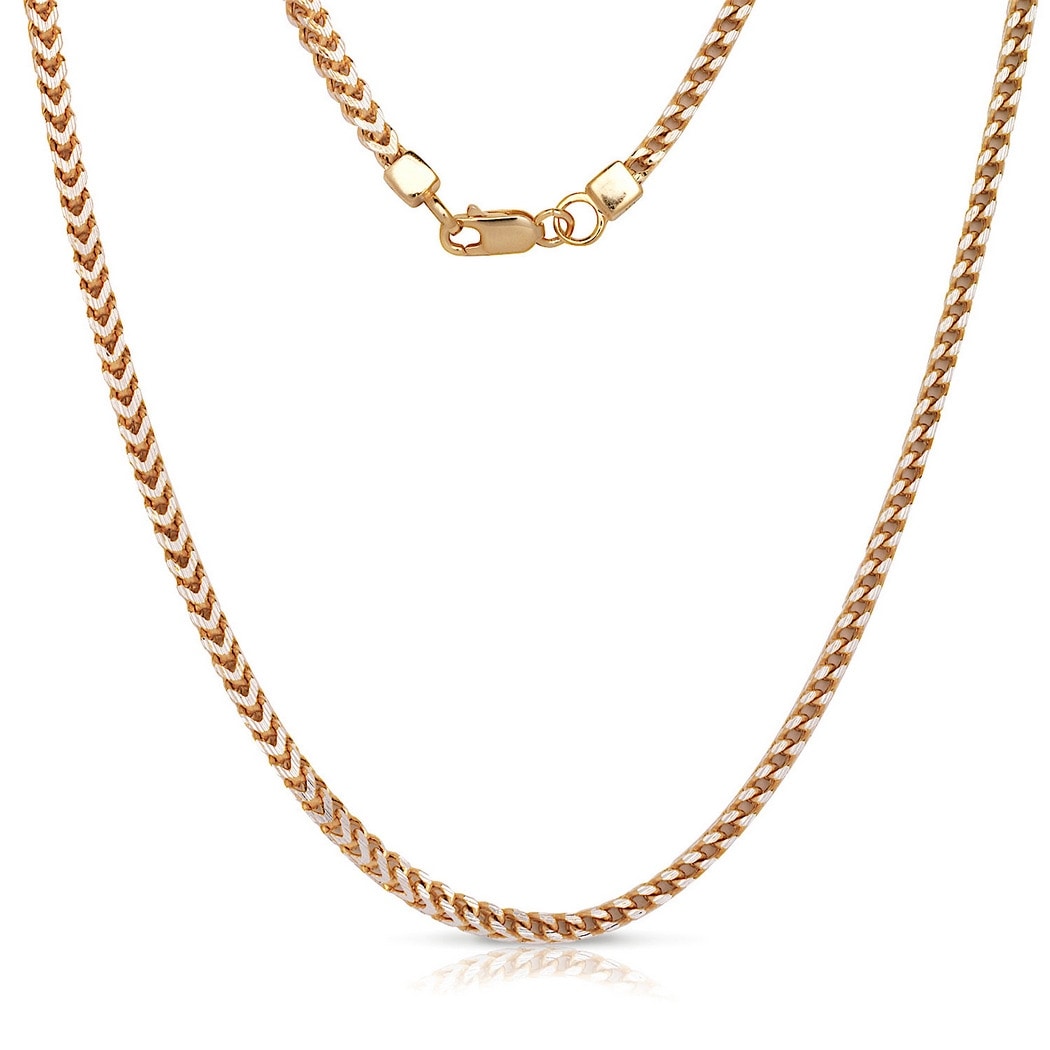 Curata Italian Sterling Silver 3Mm Two Tone Solid Square Franco Mens Chain Necklace 20 30 Inches