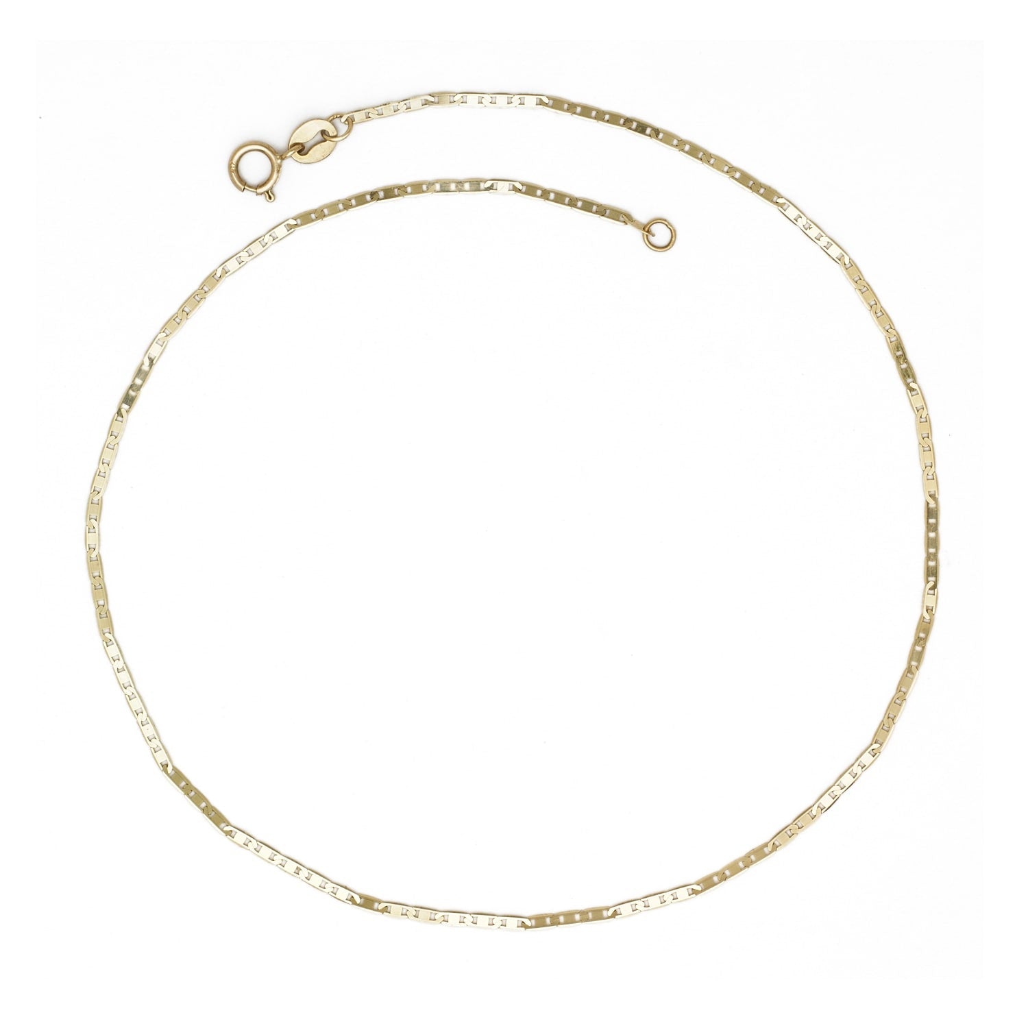 Curata Solid 10K Yellow Gold Thin Flat 1.3Mm Mariner Link Anklet