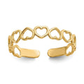 Curata Solid 10K Yellow Or White Gold 3Mm Alternating Hearts Adjustable Toe Ring