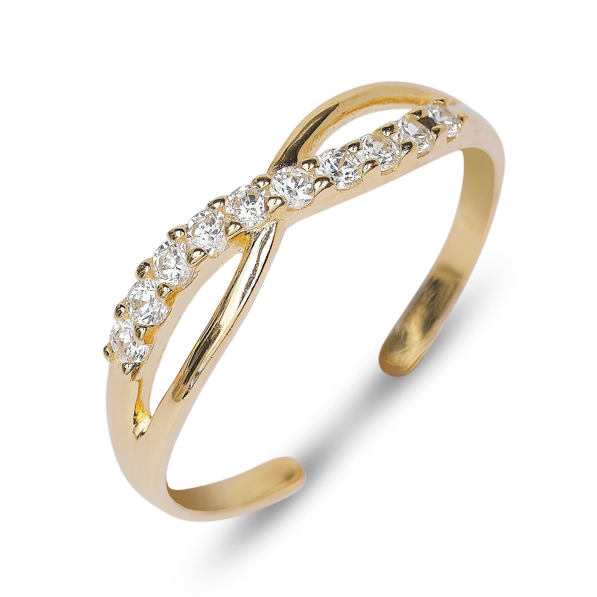 Curata Solid 10K Yellow Or White Gold 4Mm Cubic Zirconia Infinity Adjustable Toe Ring