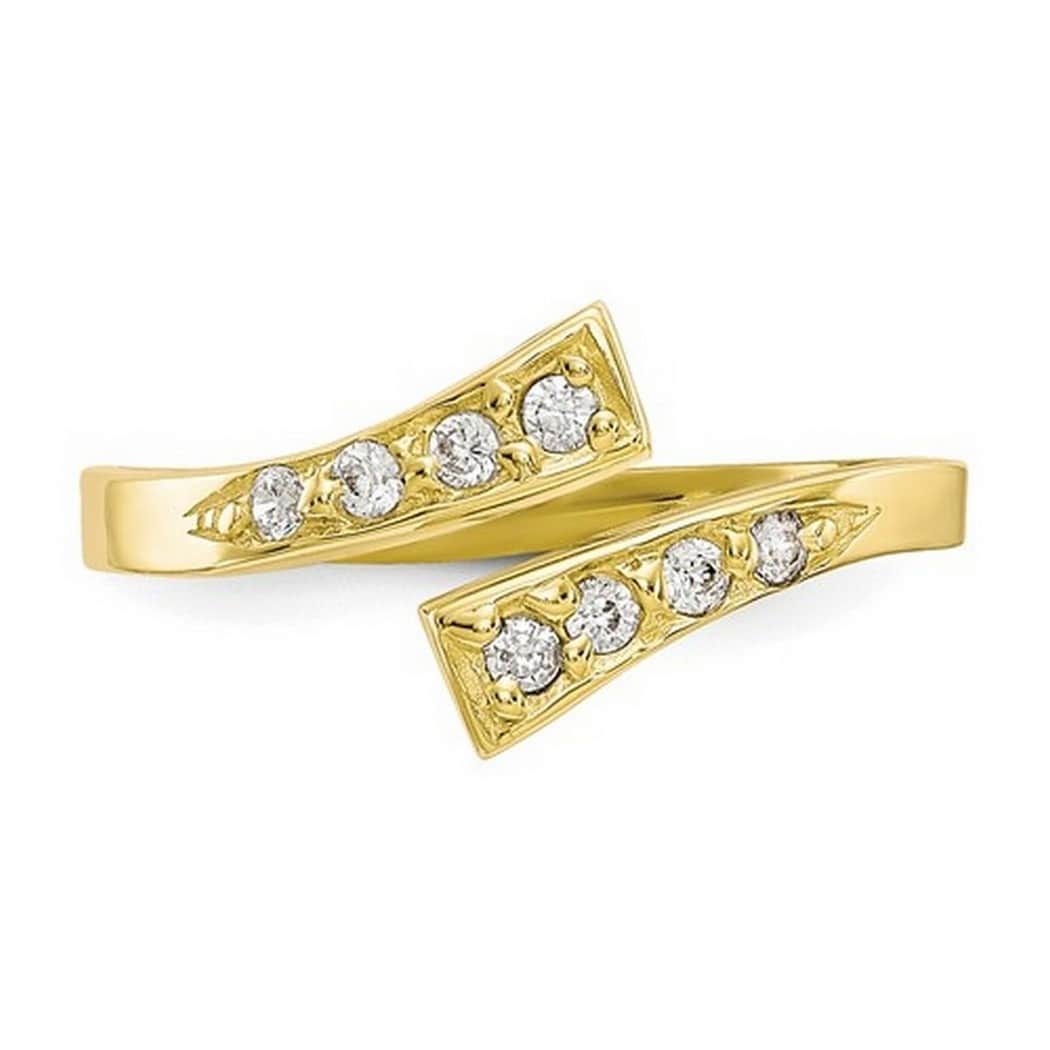 Curata Solid 10K Yellow Or White Gold Adjustable Cubic Zirconia Bypass Toe Ring