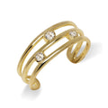 Curata Solid 10K Yellow Or White Gold Adjustable Three Row Bezel Set Cubic Zirconia Toe Ring 6Mmx15Mm