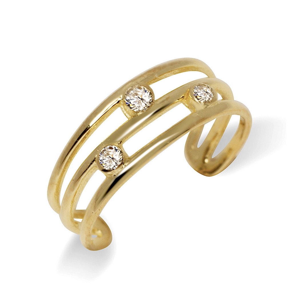 Curata Solid 10K Yellow Or White Gold Adjustable Three Row Bezel Set Cubic Zirconia Toe Ring 6Mmx15Mm
