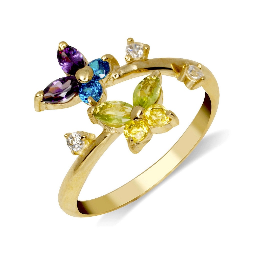 Curata Solid 10K Yellow Or White Gold Butterfly Adjustable Multi Color Cubic Zirconia Toe Ring 12Mmx15Mm